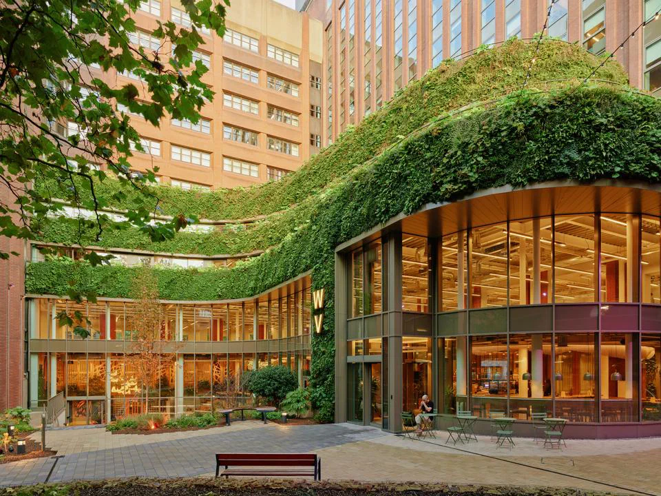 West Village’s planted exterior and courtyard in Leeds, home to the Hyperslice head office